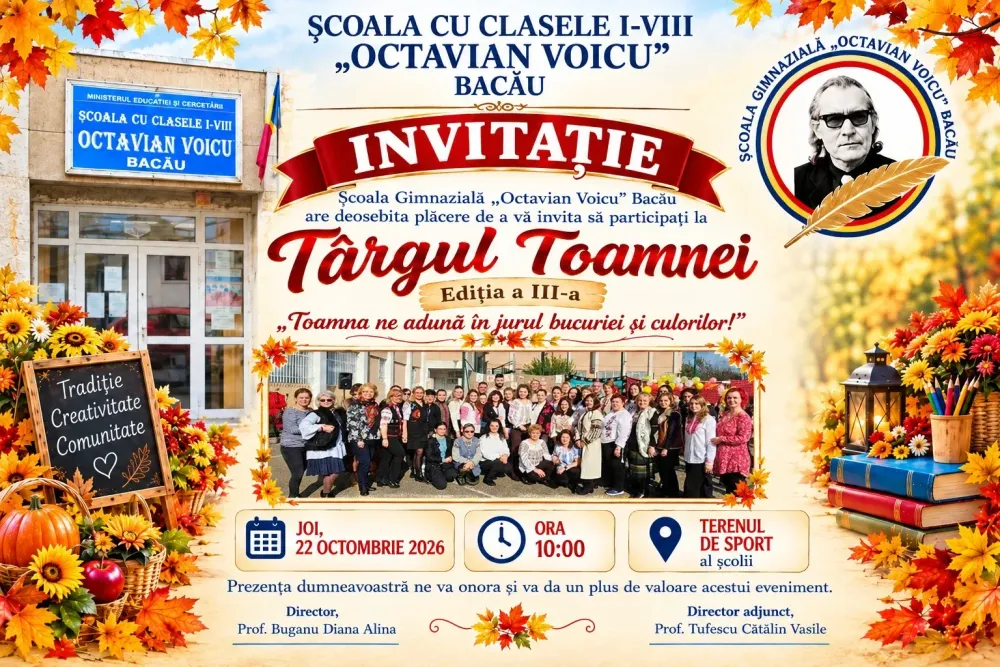 Invitație la Târgul Toamnei, ediția a III-a, joi 22 octombrie 2026, ora 10:00, pe terenul de sport al școlii