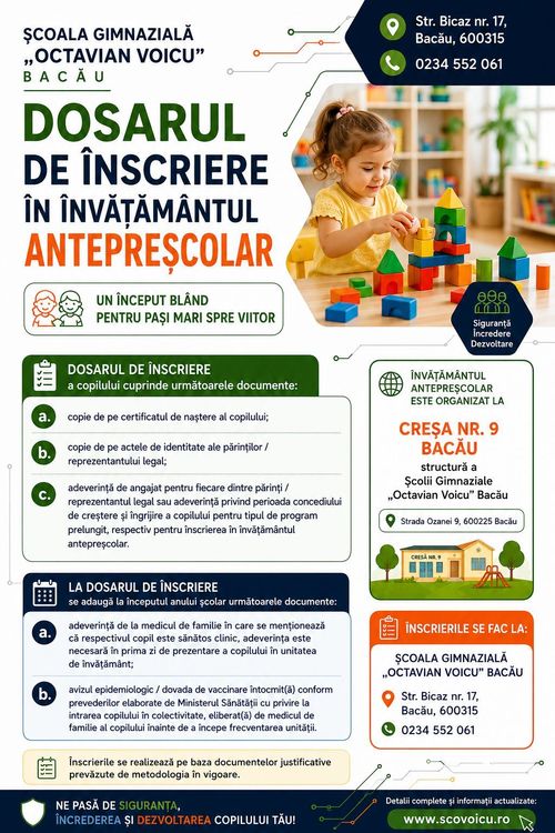 Creșă – etapa de înscriere 2026-2027: dosar
